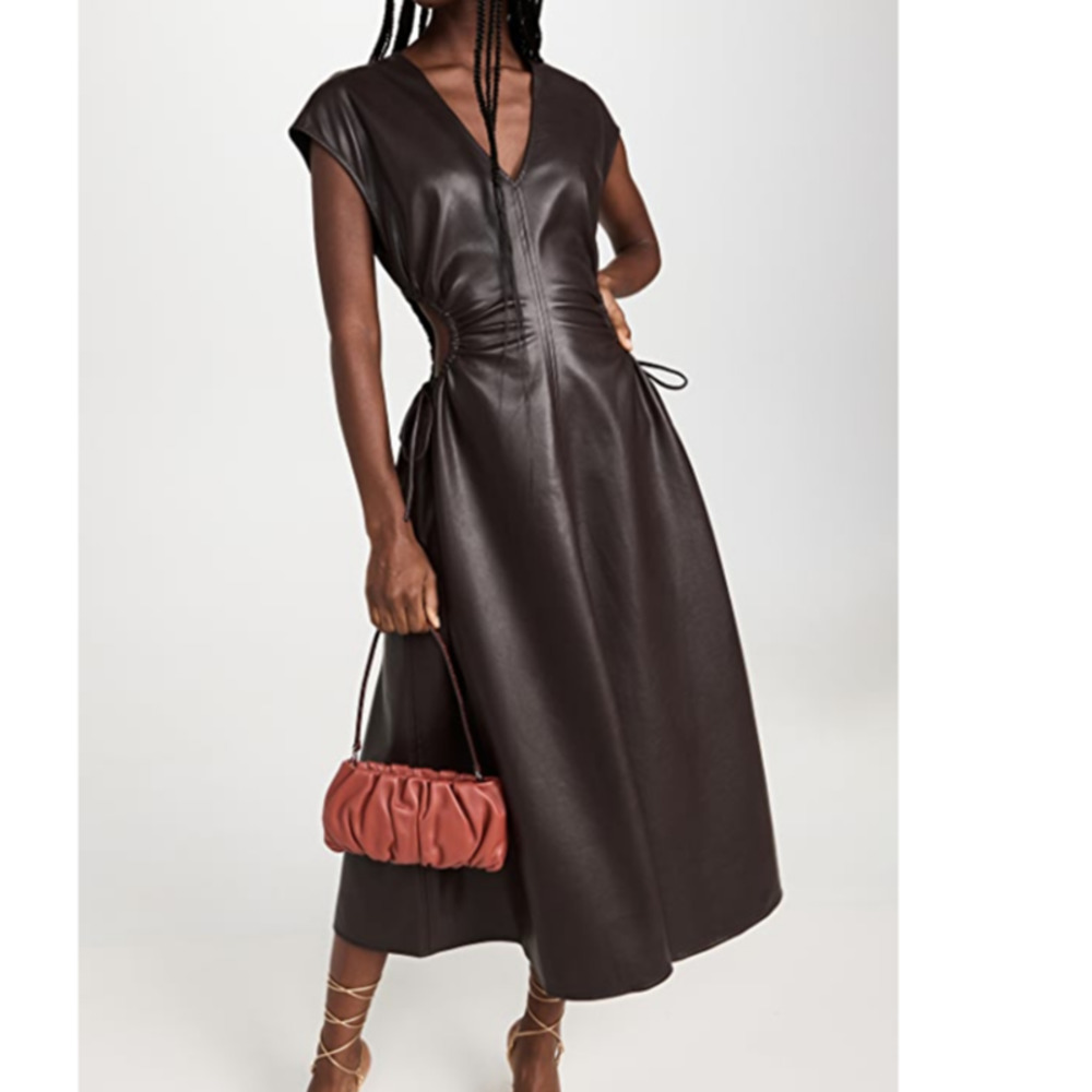 Astr Faux Leather Midi Dress in Dark Brown - Picture 2 of 12
